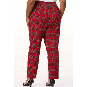 PS/LA Women’s Plaid Trousers Red Elastic Waist Stretch Pants Size L